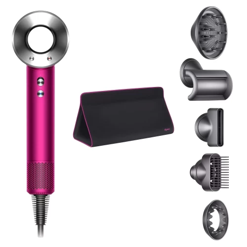 Фен Dyson Supersonic HD07 (фуксия/яркий никель) с 5 насадками и дорожным чехлом
